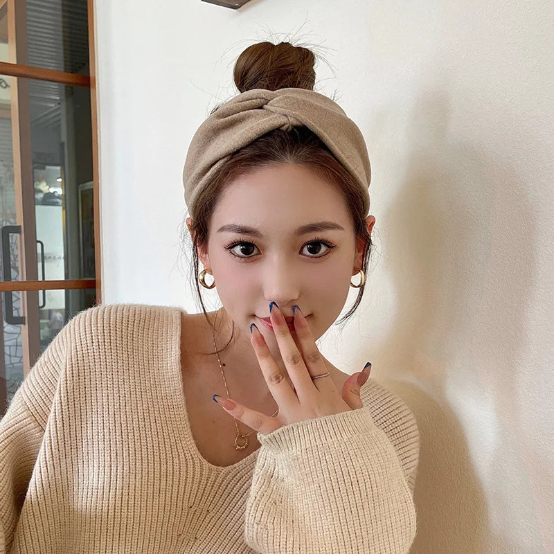 Cashmere Wide Headbands for Women Elastic Cross Hairbands Soft Turban Headwrap Solid Bandana Bandage Head Scarf Hair Accessories