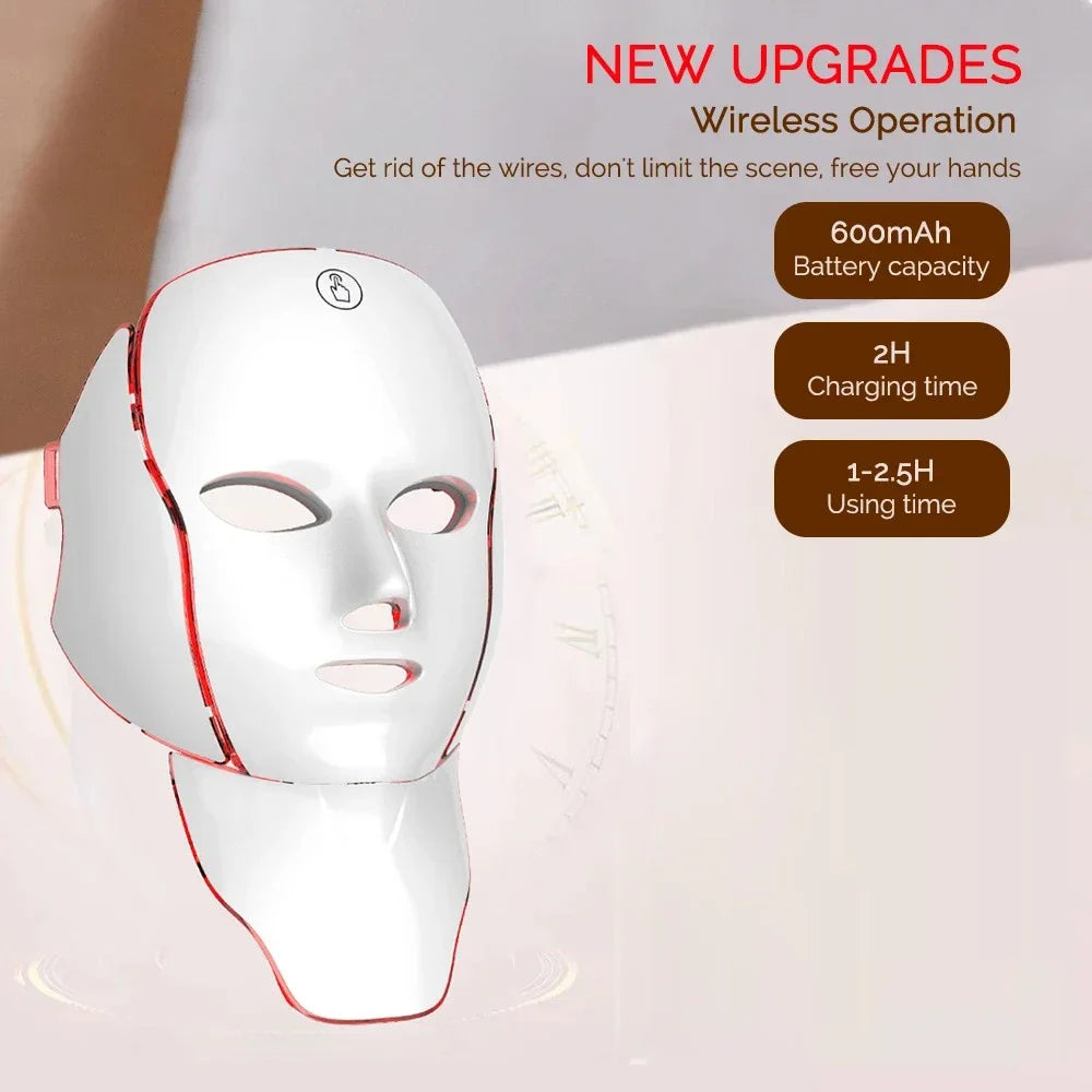 LED Face Mask Red Light Therapy 7-1 Color 192LEDs Facial Wireless Mask Home Beauty Facial LED Mask Lovely Gift