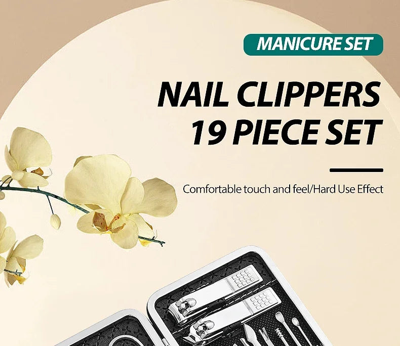 Nail art 19 piece set of beauty tools, home manicure, foot trimming, eagle beak pliers, care kit, nail knife, nail clipper set
