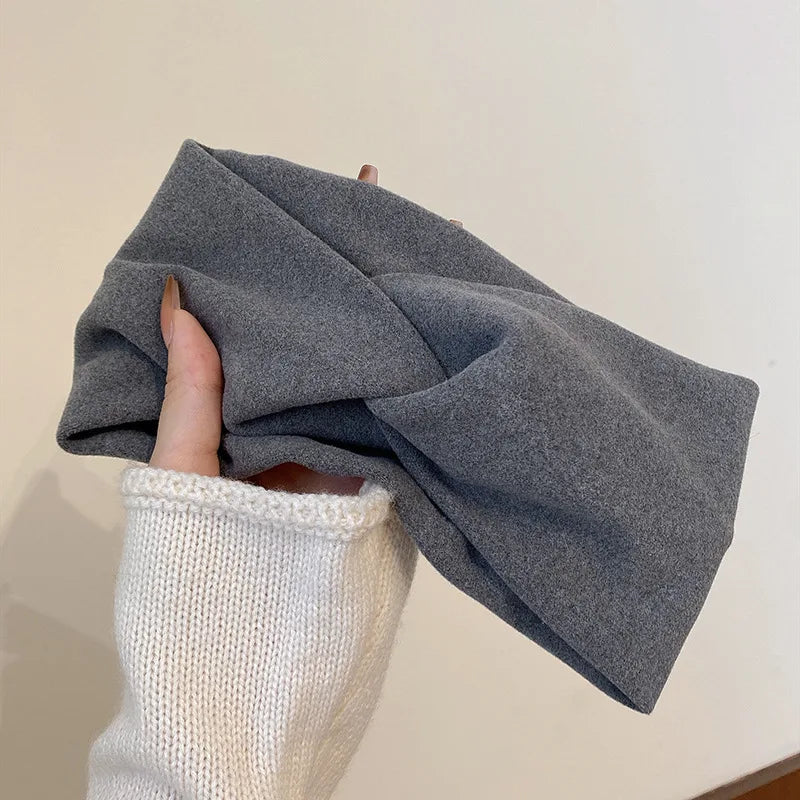 Cashmere Wide Headbands for Women Elastic Cross Hairbands Soft Turban Headwrap Solid Bandana Bandage Head Scarf Hair Accessories