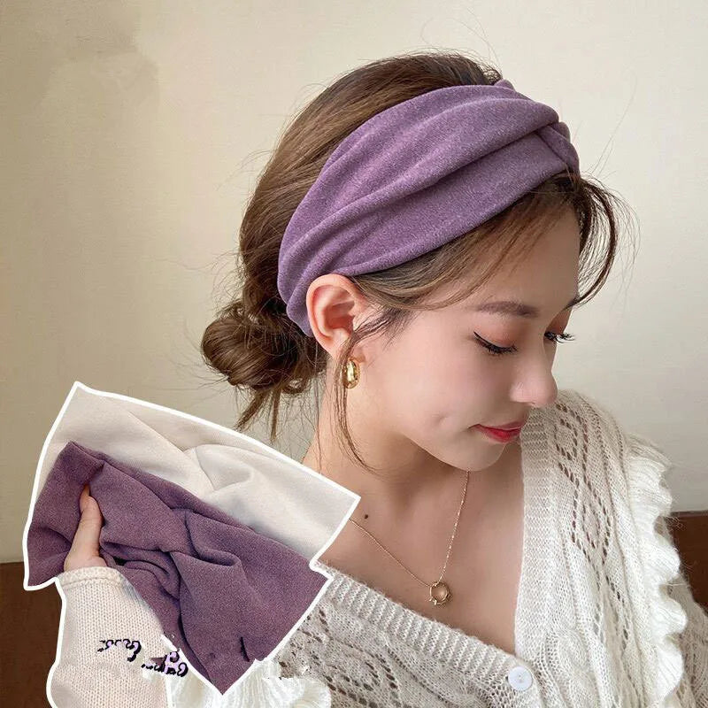 Cashmere Wide Headbands for Women Elastic Cross Hairbands Soft Turban Headwrap Solid Bandana Bandage Head Scarf Hair Accessories