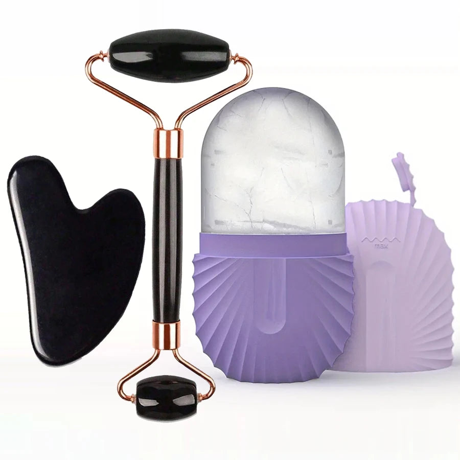 1/2/3pcs Ice Face Roller Facial Skincare Ice Roller Facial Roller GuaSha Face Tool Set Face Massage Roller Lifting Contouring