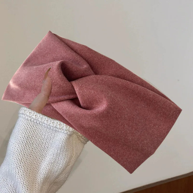 Cashmere Wide Headbands for Women Elastic Cross Hairbands Soft Turban Headwrap Solid Bandana Bandage Head Scarf Hair Accessories