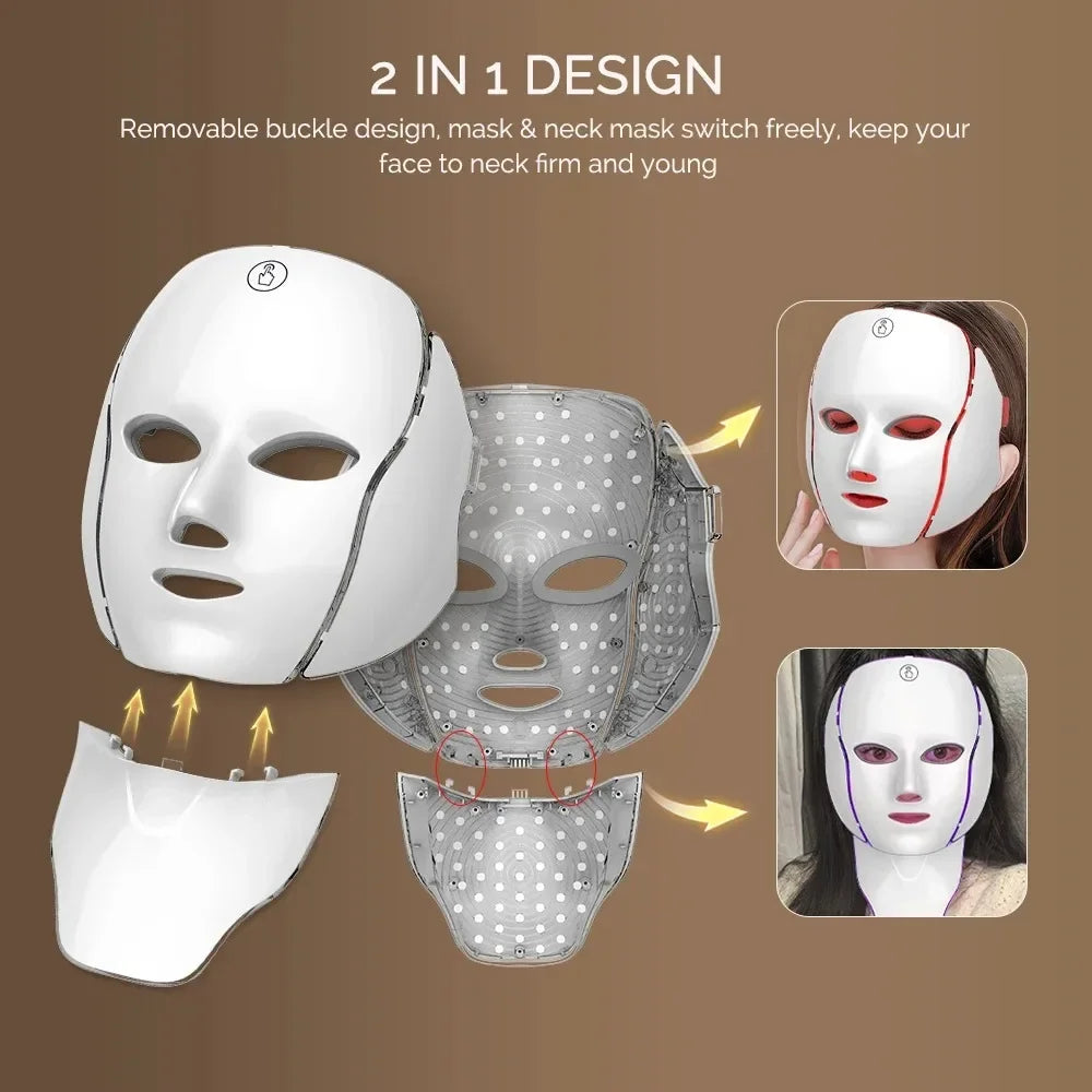LED Face Mask Red Light Therapy 7-1 Color 192LEDs Facial Wireless Mask Home Beauty Facial LED Mask Lovely Gift