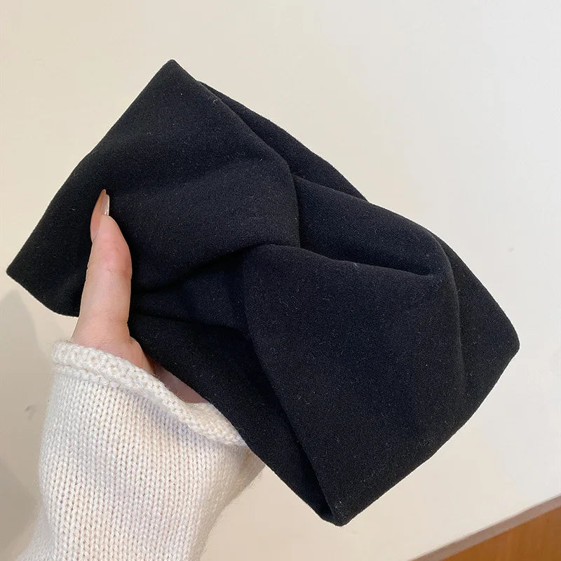 Cashmere Wide Headbands for Women Elastic Cross Hairbands Soft Turban Headwrap Solid Bandana Bandage Head Scarf Hair Accessories