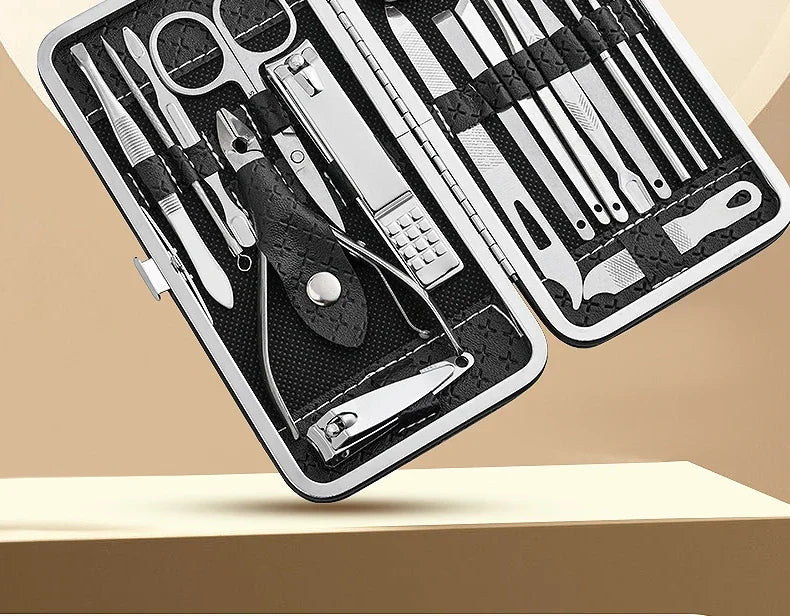 Nail art 19 piece set of beauty tools, home manicure, foot trimming, eagle beak pliers, care kit, nail knife, nail clipper set