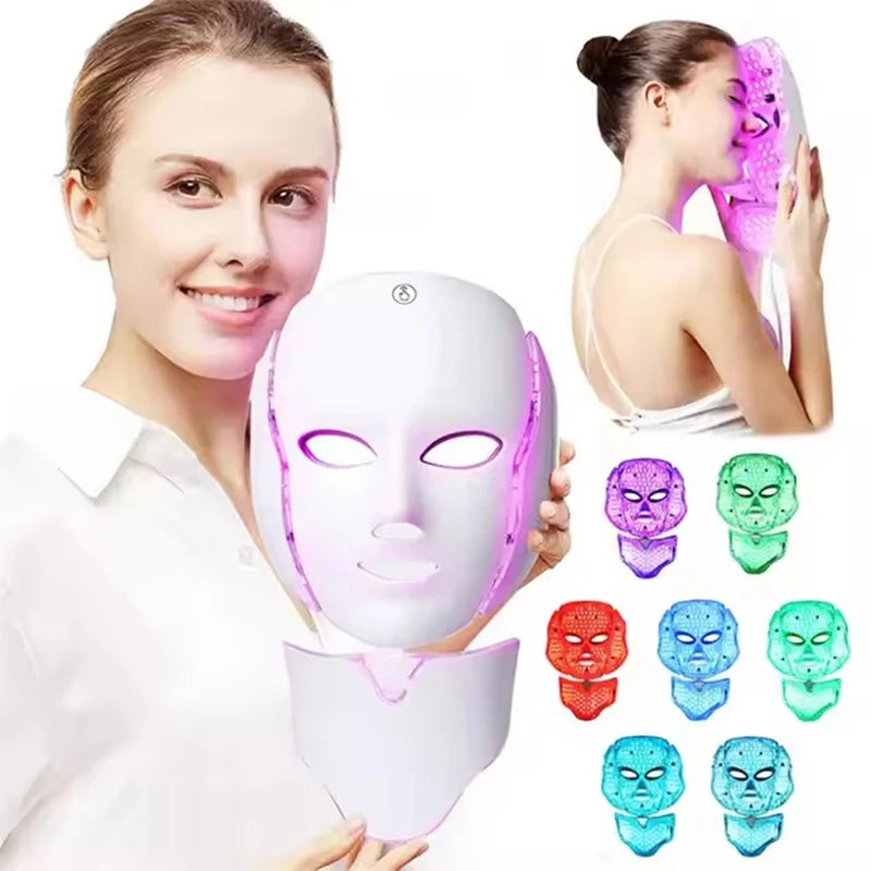 LED Face Mask Red Light Therapy 7-1 Color 192LEDs Facial Wireless Mask Home Beauty Facial LED Mask Lovely Gift