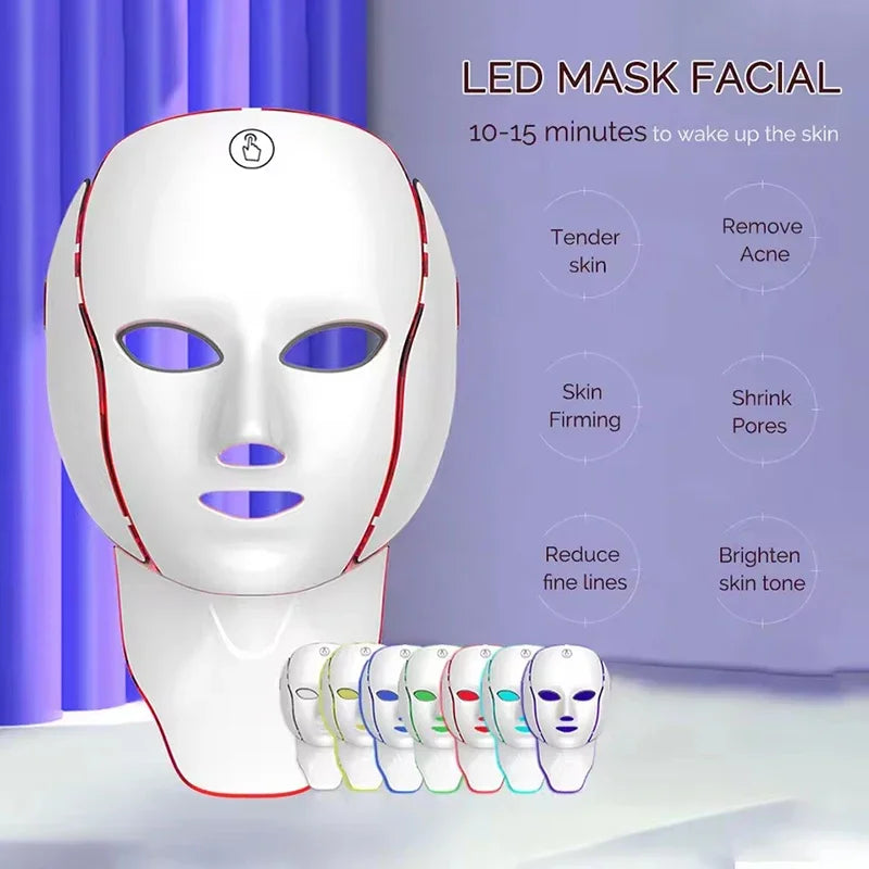 LED Face Mask Red Light Therapy 7-1 Color 192LEDs Facial Wireless Mask Home Beauty Facial LED Mask Lovely Gift