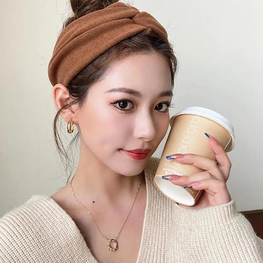 Cashmere Wide Headbands for Women Elastic Cross Hairbands Soft Turban Headwrap Solid Bandana Bandage Head Scarf Hair Accessories