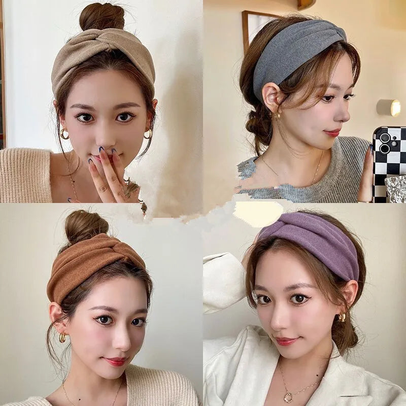 Cashmere Wide Headbands for Women Elastic Cross Hairbands Soft Turban Headwrap Solid Bandana Bandage Head Scarf Hair Accessories