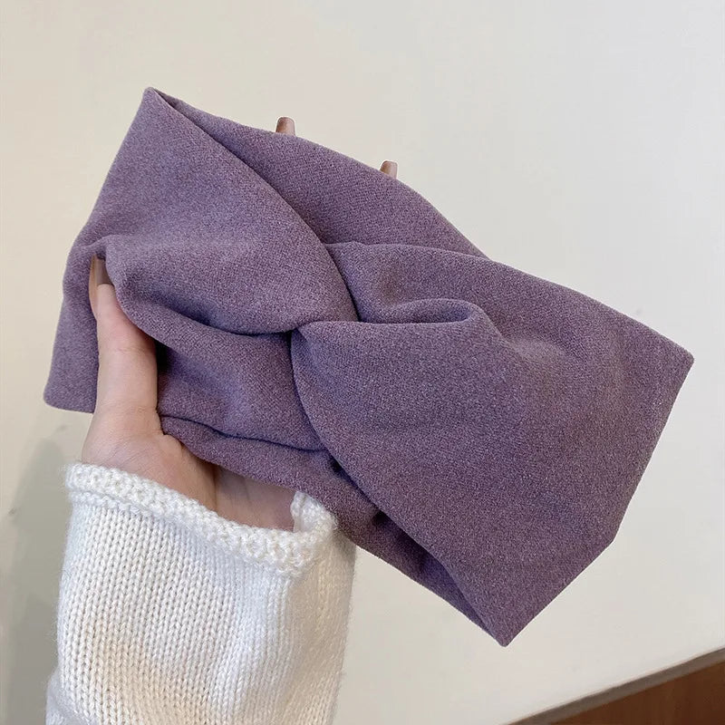 Cashmere Wide Headbands for Women Elastic Cross Hairbands Soft Turban Headwrap Solid Bandana Bandage Head Scarf Hair Accessories