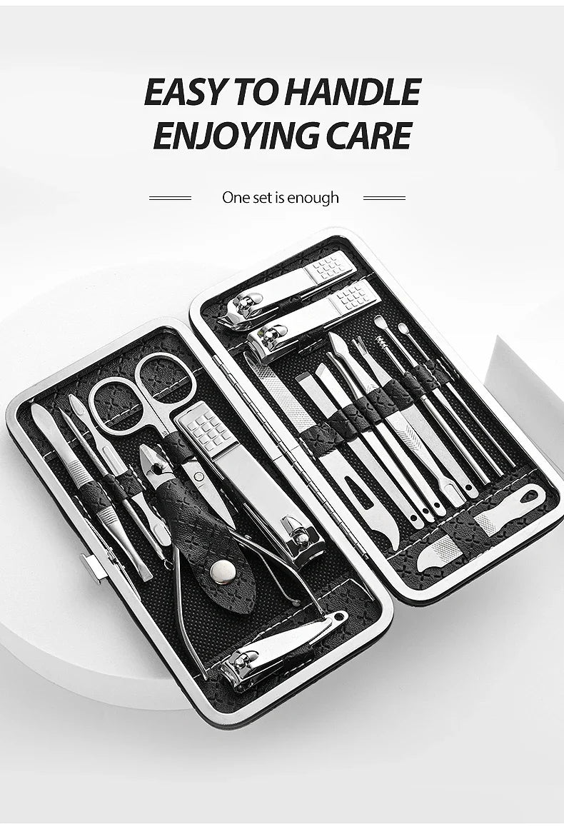 Nail art 19 piece set of beauty tools, home manicure, foot trimming, eagle beak pliers, care kit, nail knife, nail clipper set