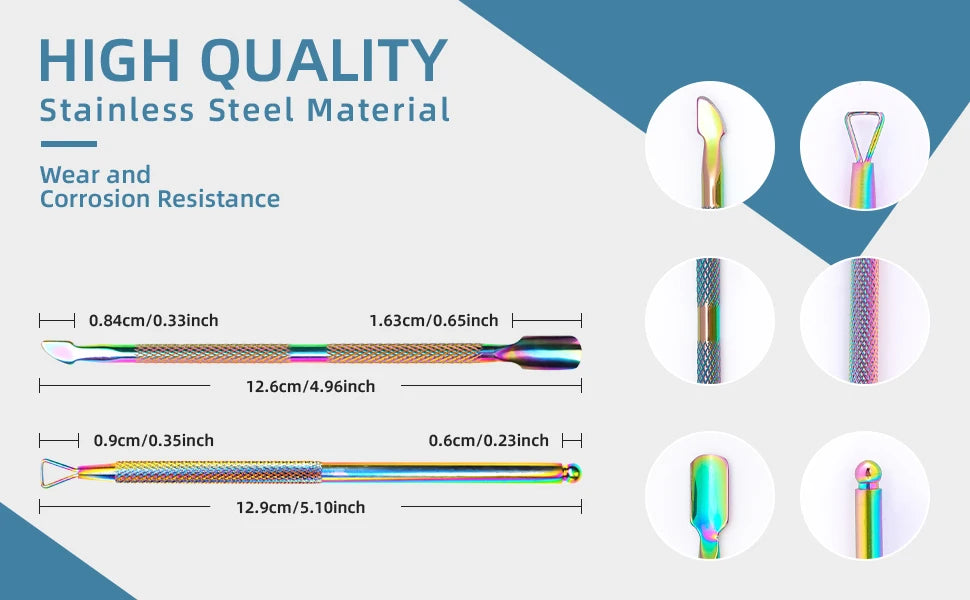 Cuticle Pusher and Spoon Nail Cleaner Triangle Cuticle Pusher Double Ended Gel Nail Polish Cuticle Remover Tool Stainless Steel