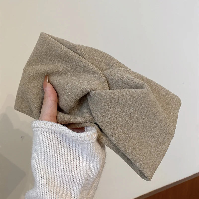 Cashmere Wide Headbands for Women Elastic Cross Hairbands Soft Turban Headwrap Solid Bandana Bandage Head Scarf Hair Accessories