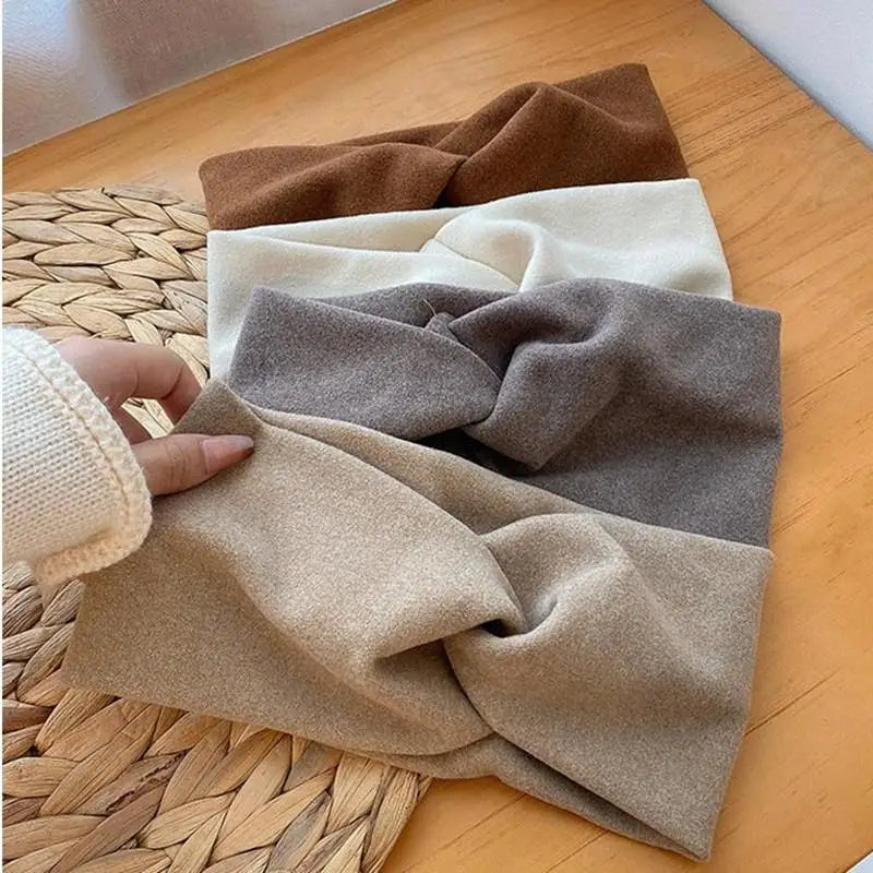Cashmere Wide Headbands for Women Elastic Cross Hairbands Soft Turban Headwrap Solid Bandana Bandage Head Scarf Hair Accessories