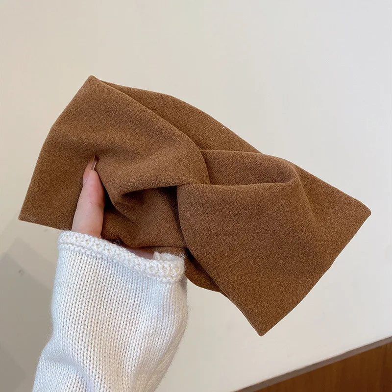 Cashmere Wide Headbands for Women Elastic Cross Hairbands Soft Turban Headwrap Solid Bandana Bandage Head Scarf Hair Accessories