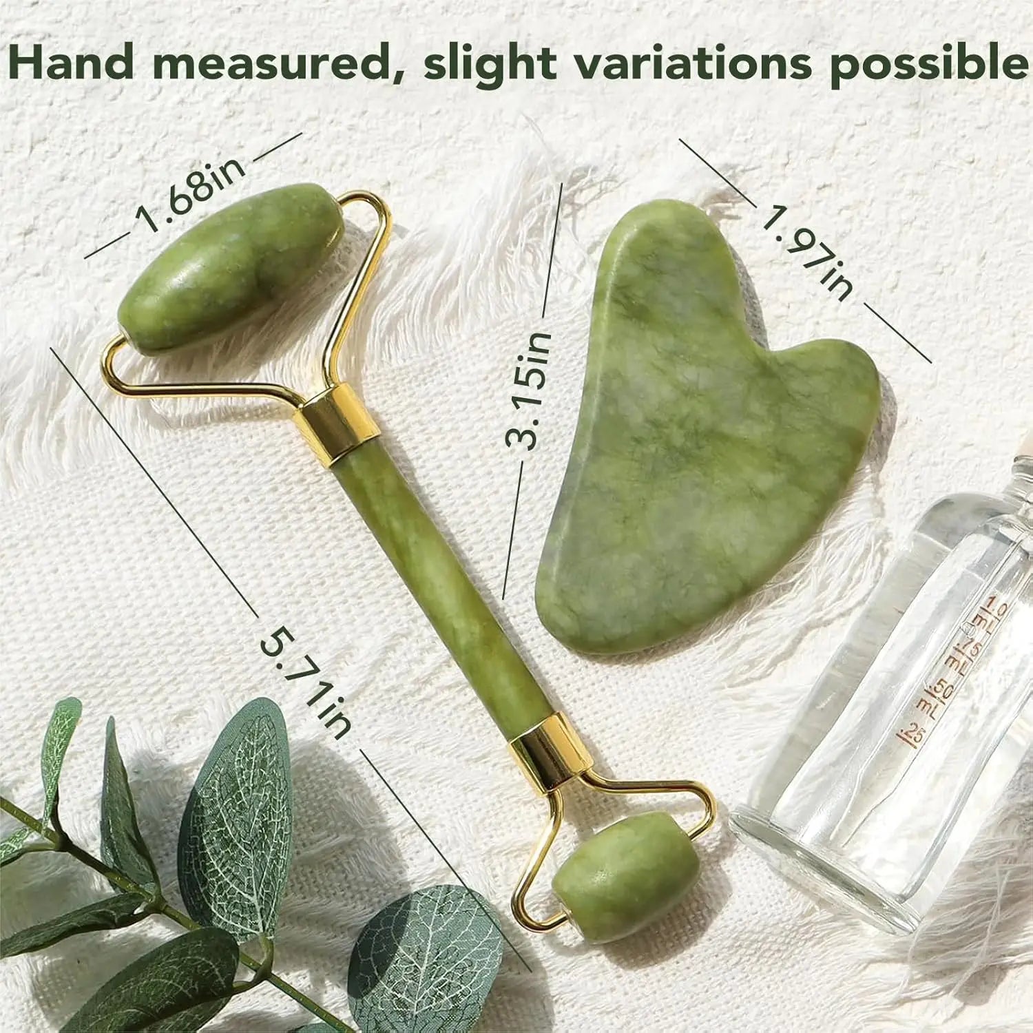 Skin Care Quartz Stone Natural Face Jade Roller Set Cooling Eye Gua Sha Tool Facial Beauty Massage For Face Jade Wheel  Green