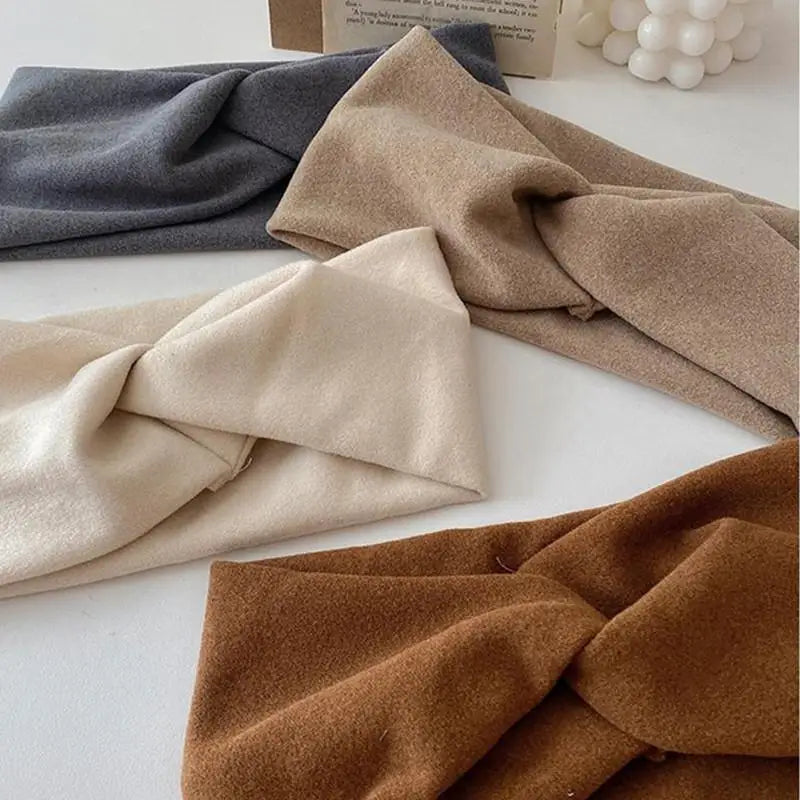 Cashmere Wide Headbands for Women Elastic Cross Hairbands Soft Turban Headwrap Solid Bandana Bandage Head Scarf Hair Accessories